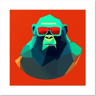 Cool Low Poly Gorilla wearing Sunglasses Posters and Art